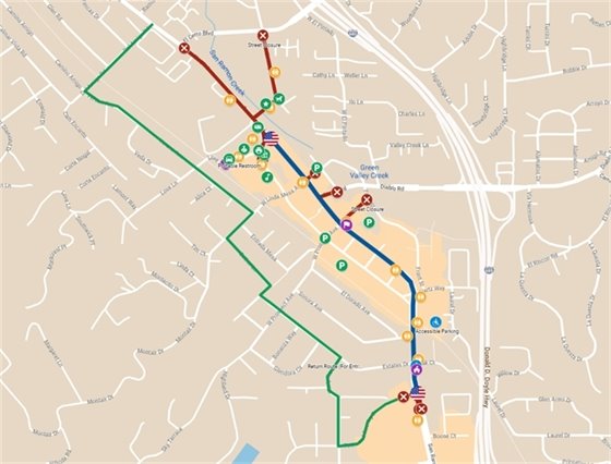 Map of Danville with parade route marked
