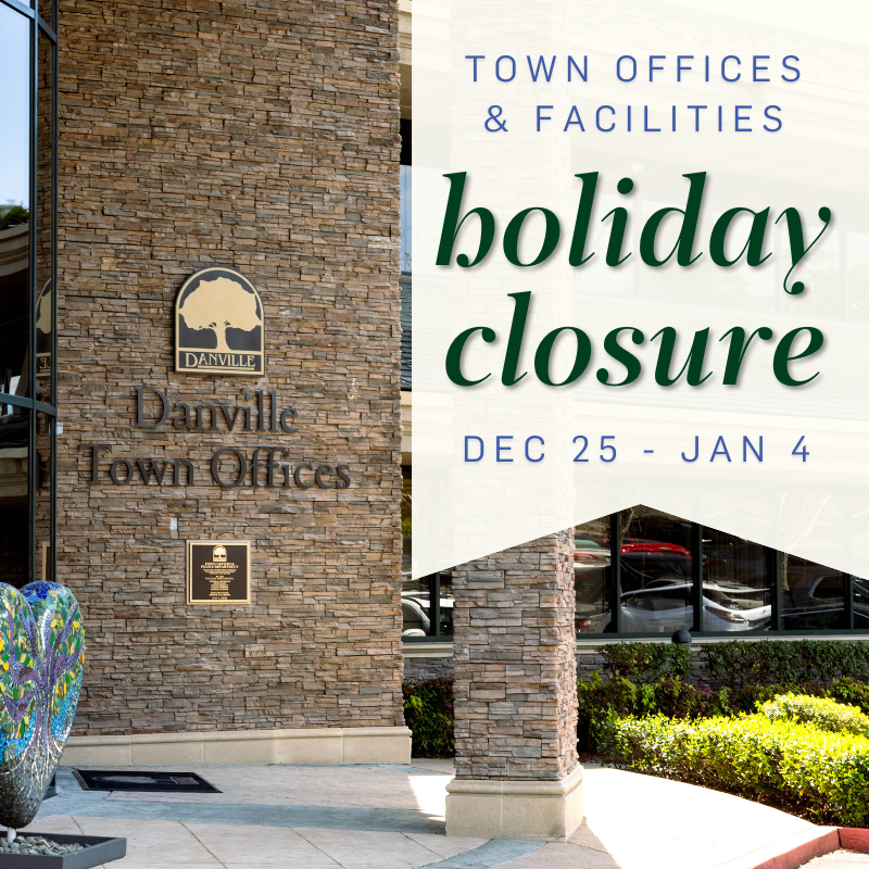 View of the Town Offices announcing holiday office closure