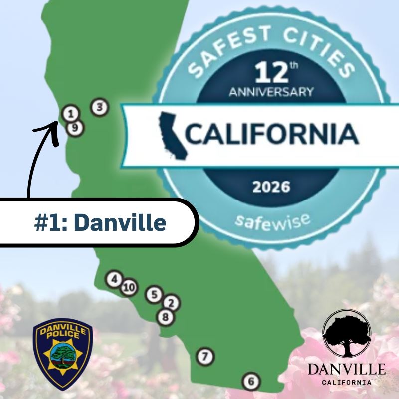 2026 Safest City in California Danville number 1
