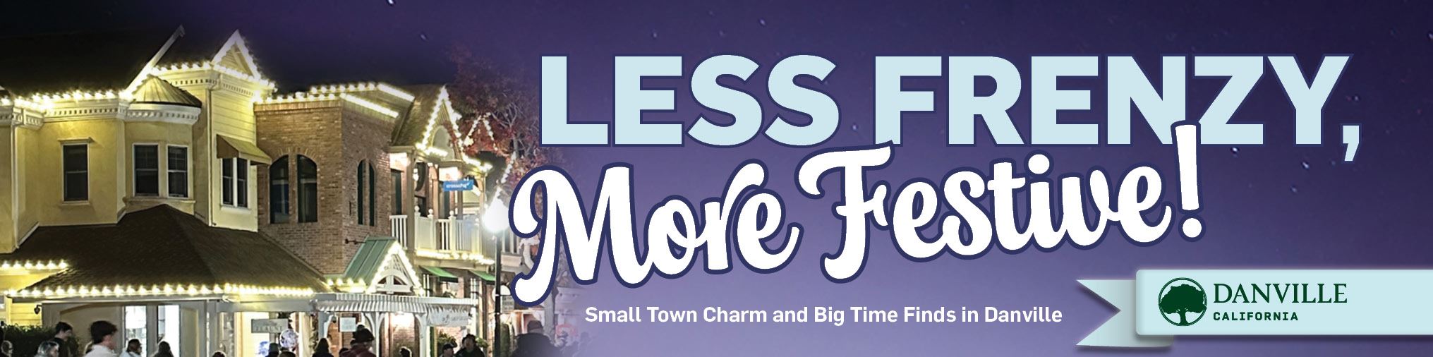 holiday store in front of dark sky with more festive